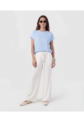 Pantalón Fluido Con Cintura Elástica   Para Mujer Blanco Patprimo