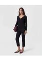 Pantalón Capri Con Botón A Contraste   Para Mujer Negro Patprimo de Patprimo