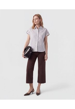 Camisa Manga Corta Con Doblez   Para Mujer Azul Patprimo