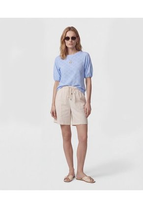 Camiseta Manga Globo Con Ojalillo   Para Mujer Azul Patprimo