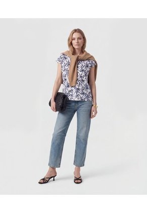 Camiseta Cuello En V Con Prense Frontal   Para Mujer Azul Patprimo