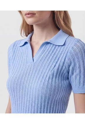 Polo Punto Calado Manga Corta   Para Mujer Azul Patprimo