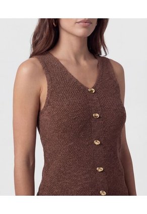 Chaleco De Tejido Con Botones Dorados   Para Mujer Café Patprimo