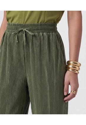 Pantalón Wide Leg Plisado Para Mujer Verde Patprimo