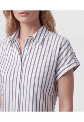 Camisa Manga Corta Con Doblez   Para Mujer Azul Patprimo