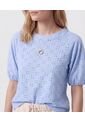 Camiseta Manga Globo Con Ojalillo   Para Mujer Azul Patprimo de Patprimo