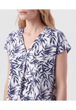 Camiseta Cuello En V Con Prense Frontal   Para Mujer Azul Patprimo