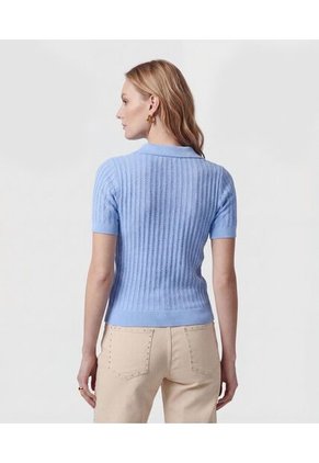 Polo Punto Calado Manga Corta   Para Mujer Azul Patprimo
