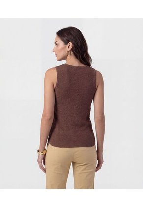 Chaleco De Tejido Con Botones Dorados   Para Mujer Café Patprimo