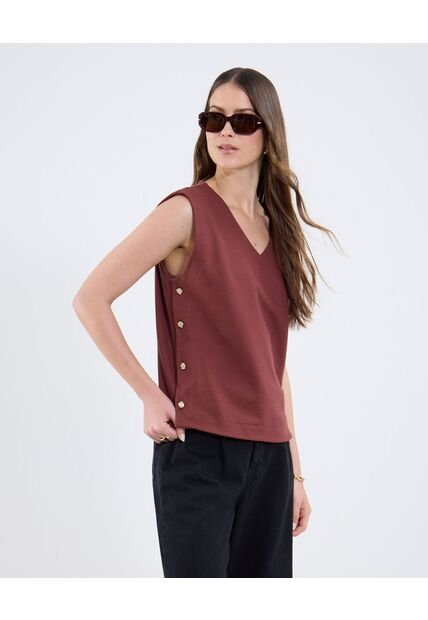 Camiseta Para Mujer Manga Sisa Cuello V Color Vino Marca Patprimo #30093792