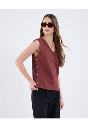 Camiseta Para Mujer Manga Sisa Cuello V Color Vino Marca Patprimo #30093792