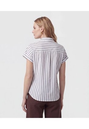 Camisa Manga Corta Con Doblez   Para Mujer Azul Patprimo