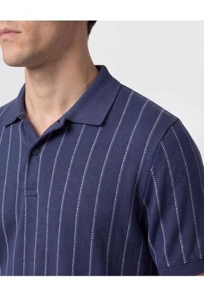 Polo Con Rayas Verticales   Para Hombre Azul Patprimo