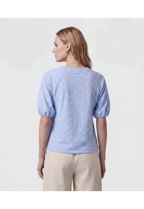 Camiseta Manga Globo Con Ojalillo   Para Mujer Azul Patprimo