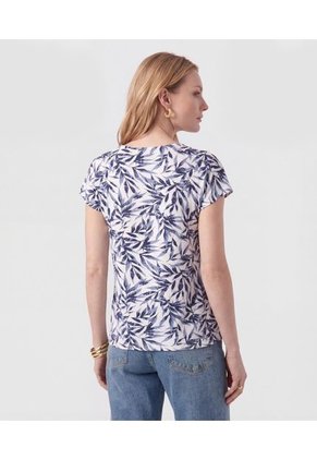 Camiseta Cuello En V Con Prense Frontal   Para Mujer Azul Patprimo