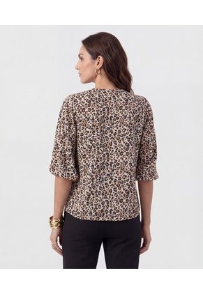 Blusa Con Boleros Frontales Y Manga ¾  Para Mujer Café Patprimo