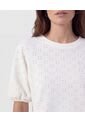 Camiseta Manga Globo Con Ojalillo   Para Mujer Blanco Patprimo de Patprimo