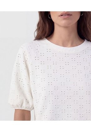 Camiseta Manga Globo Con Ojalillo   Para Mujer Blanco Patprimo