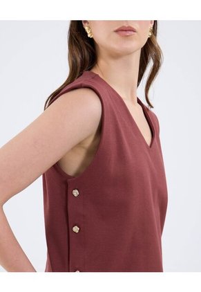 Camiseta Para Mujer Manga Sisa Cuello V Color Vino Marca Patprimo #30093792