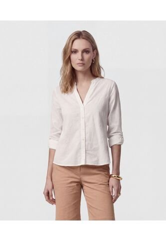 Blusa De Cuello Neru Y Manga Ajustable   Para Mujer Blanco Patprimo Patprimo