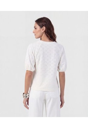 Camiseta Manga Globo Con Ojalillo   Para Mujer Blanco Patprimo