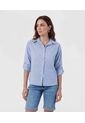 Camisa En Broderie Con Charretera   Para Mujer Azul Patprimo de Patprimo