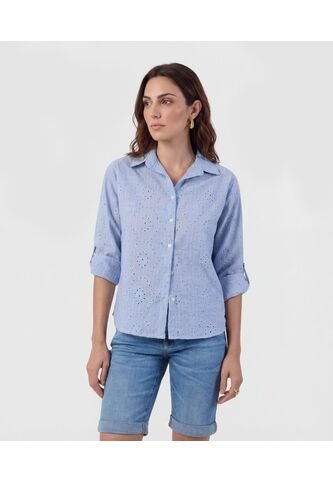 Camisa En Broderie Con Charretera   Para Mujer Azul Patprimo Patprimo