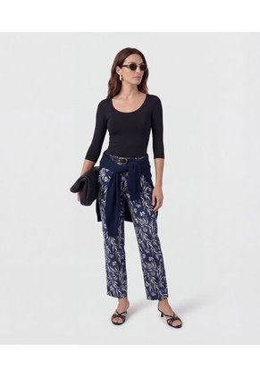 Pantalón Recto Con Cinturón   Para Mujer Azul Patprimo