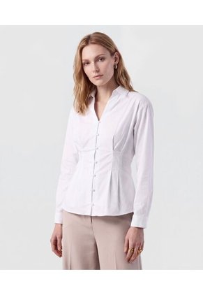 Camisa Ajustada Con Pinzas Para Mujer Blanco Patprimo