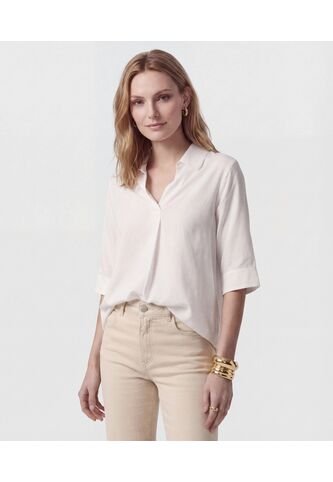 Blusa De Manga Media Con Cuello Camisero  Para Mujer Blanco Patprimo Patprimo