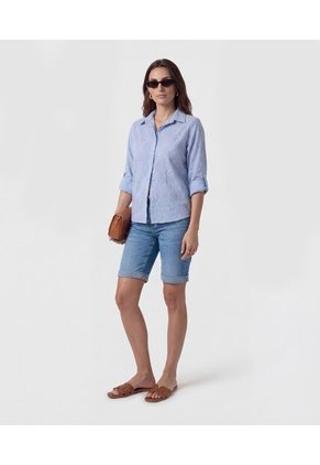 Camisa En Broderie Con Charretera   Para Mujer Azul Patprimo