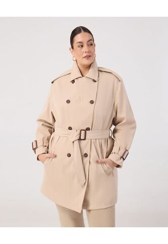 Trench Coat Con Cinturón Y Charreteras  Curvy  Para Mujer Beige Patprimo Patprimo