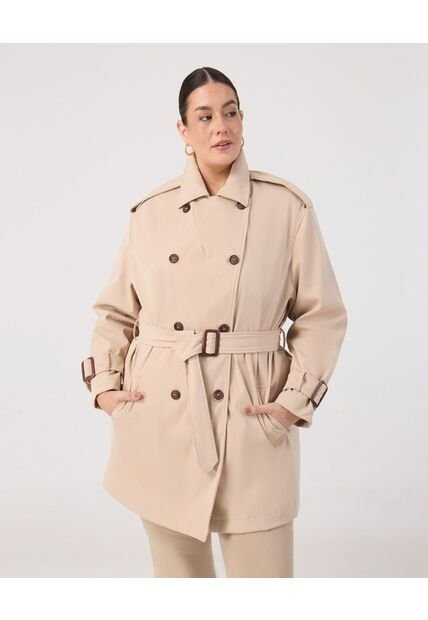 Trench Coat Con Cinturón Y Charreteras  Curvy  Para Mujer Beige Patprimo