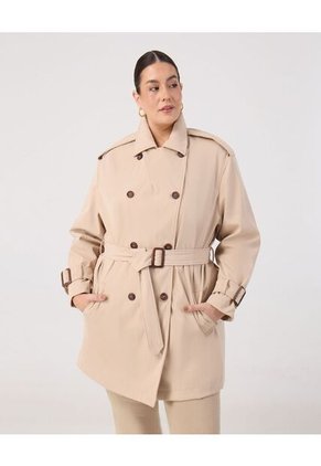 Trench Coat Con Cinturón Y Charreteras Curvy Para Mujer Beige Patprimo