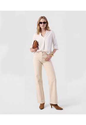 Blusa De Manga Media Con Cuello Camisero  Para Mujer Blanco Patprimo