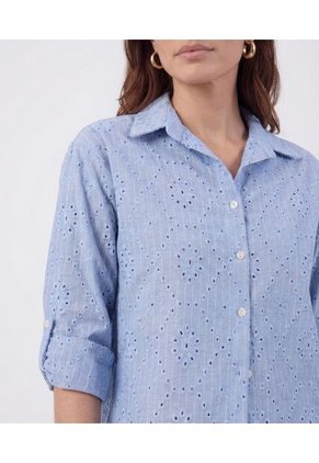 Camisa En Broderie Con Charretera   Para Mujer Azul Patprimo