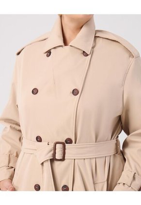 Trench Coat Con Cinturón Y Charreteras Curvy Para Mujer Beige Patprimo