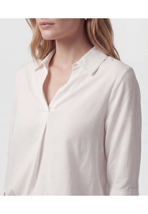 Blusa De Manga Media Con Cuello Camisero  Para Mujer Blanco Patprimo