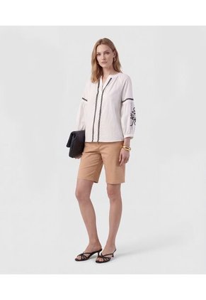 Blusa Unicolor Con Mangas De Volumen   Para Mujer Blanco Patprimo