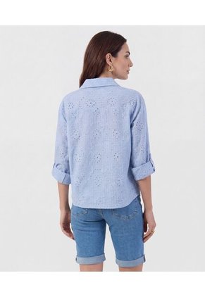 Camisa En Broderie Con Charretera   Para Mujer Azul Patprimo