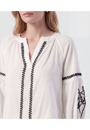 Blusa Unicolor Con Mangas De Volumen   Para Mujer Blanco Patprimo