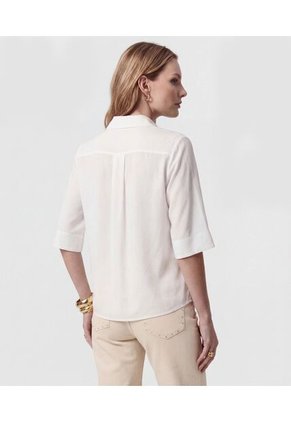 Blusa De Manga Media Con Cuello Camisero  Para Mujer Blanco Patprimo