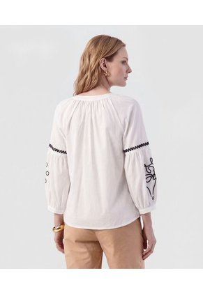 Blusa Unicolor Con Mangas De Volumen   Para Mujer Blanco Patprimo