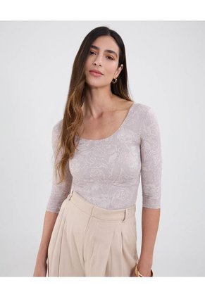 Camiseta Para Mujer Manga 3/4 Cuello Redondo Color Gris Marca Patprimo #30093804