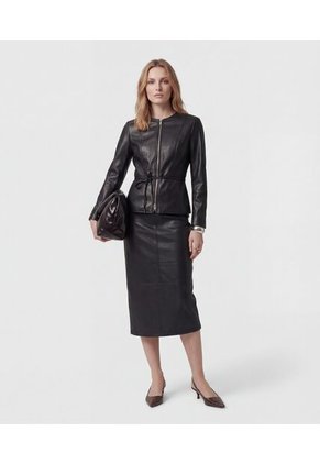 Falda Midi En Efecto Cuero  Para Mujer Negro Patprimo