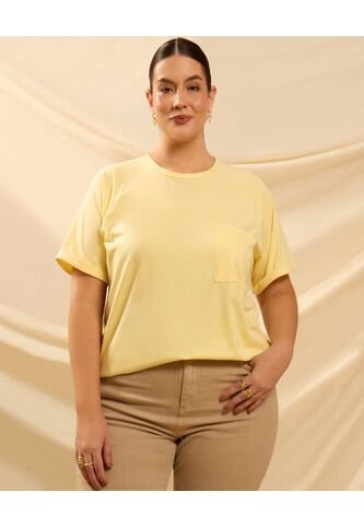 Camiseta Con Bolsillo Y Manga Raglán  Curvy  Para Mujer Amarillo Patprimo Patprimo