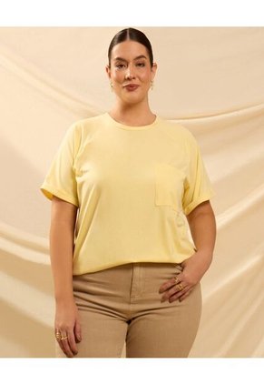 Camiseta Con Bolsillo Y Manga Raglán Curvy Para Mujer Amarillo Patprimo
