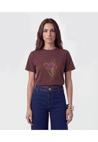 Camiseta Cuello Redondo Clásica   Para Mujer Café Patprimo Patprimo