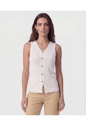 Chaleco De Tejido Con Botones Dorados Para Mujer Blanco Patprimo