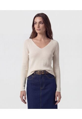 Saco De Punto Cuello En V   Para Mujer Crema Patprimo Patprimo